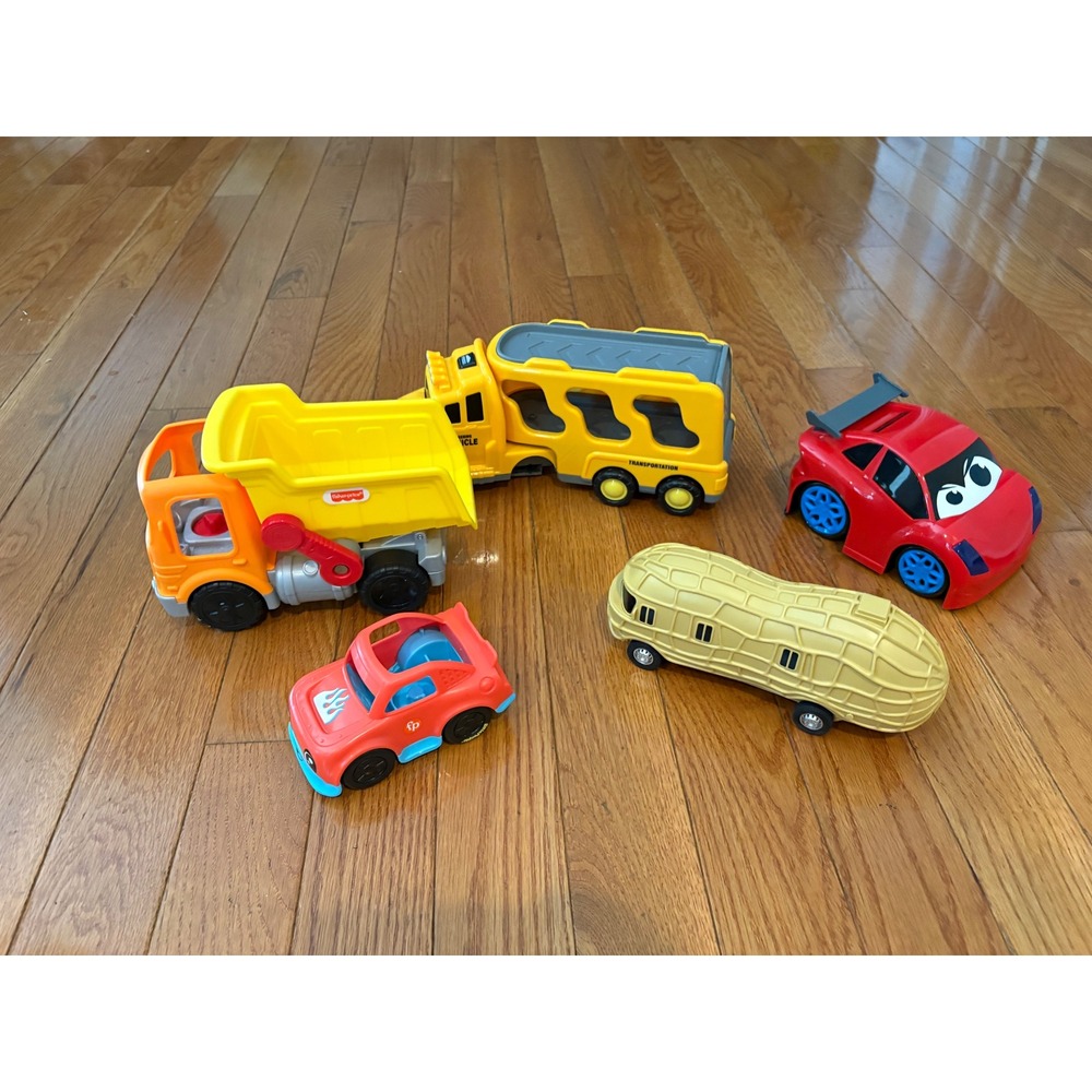 Fisher-Price Little People Dump Truck Car Carrier & Peanut Car Toy Lot 5pc